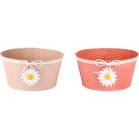 Dekoratief | Bakje ovaal m/bloem, roze/peach, metaal, 21x16x11cm, set van 2 stuks | A250088 Dekoratief | Bakje ovaal m/bloem, roze/peach, metaal, 21x16x11cm, set van 2 stuks | A250088