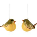 Dekoratief | Hanger vogeltje, geel/groen, keramiek, 7x5x5cm, set van 2 stuks | A250170 Dekoratief | Hanger vogeltje, geel/groen, keramiek, 7x5x5cm, set van 2 stuks | A250170