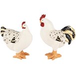 Dekoratief | Kip/haan staand, wit/zwart/goud, resina, 18x9x21cm, set van 2 stuks | A250579 Dekoratief | Kip/haan staand, wit/zwart/goud, resina, 18x9x21cm, set van 2 stuks | A250579