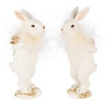 Dekoratief | Bunny m/pluimenkraag, wit/goud, resina, 7x5x16cm, set van 2 stuks | A250582 Dekoratief | Bunny m/pluimenkraag, wit/goud, resina, 7x5x16cm, set van 2 stuks | A250582