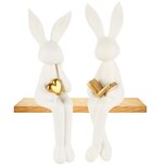 Dekoratief | Bunny zittend m/boek, wit/goud, resina, 6x8x24cm, set van 2 stuks | A250597 Dekoratief | Bunny zittend m/boek, wit/goud, resina, 6x8x24cm, set van 2 stuks | A250597
