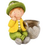 Dekoratief | Jongen zittend m/bloempot, geel/groen, magnesium, 26x21x30cm | A250767 Dekoratief | Jongen zittend m/bloempot, geel/groen, magnesium, 26x21x30cm | A250767