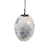 Clayre & Eef | Decoratie hanger ei Wit Blauw ø 6x8 cm | 6CE2034 Clayre & Eef | Decoratie hanger ei Wit Blauw ø 6x8 cm | 6CE2034