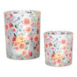 Clayre & Eef | Waxinelichthouder (2) Grijs Oranje ø 7x8 / 10x13 cm | 6GL4968 Clayre & Eef | Waxinelichthouder (2) Grijs Oranje ø 7x8 / 10x13 cm | 6GL4968