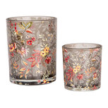 Clayre & Eef | Waxinelichthouder (2) Grijs Oranje ø 7x8 / 10x13 cm | 6GL4976 Clayre & Eef | Waxinelichthouder (2) Grijs Oranje ø 7x8 / 10x13 cm | 6GL4976