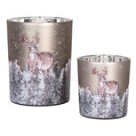 Clayre & Eef | Waxinelichthouder (2) Grijs Bruin ø 7x8 / 10x13 cm | 6GL4984 Clayre & Eef | Waxinelichthouder (2) Grijs Bruin ø 7x8 / 10x13 cm | 6GL4984