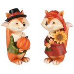 Dekoratief | Vosje m/pompoen/zonnebloem, resina, 10x7x14cm, set van 2 stuks | A255048 Dekoratief | Vosje m/pompoen/zonnebloem, resina, 10x7x14cm, set van 2 stuks | A255048