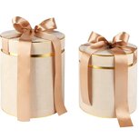 Dekoratief | Set 2 tondozen m/striklint, beige/goud, velvet/karton, 21x21x25cm | A255302 Dekoratief | Set 2 tondozen m/striklint, beige/goud, velvet/karton, 21x21x25cm | A255302