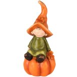 Dekoratief | Herfstkindje op pompoen, oranje/groen, resina, 9x9x20cm | A255433 Dekoratief | Herfstkindje op pompoen, oranje/groen, resina, 9x9x20cm | A255433
