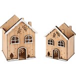 Dekoratief | Set 2 bakjes huisje m/sneeuw/bomen, naturel/wit, hout, 13x12x16cm | A255452 Dekoratief | Set 2 bakjes huisje m/sneeuw/bomen, naturel/wit, hout, 13x12x16cm | A255452