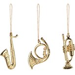 Dekoratief | Hanger trompet/saxofoon/hoorn, goud, metaal, 12x12x5cm, set van 3 stuks | A258134 Dekoratief | Hanger trompet/saxofoon/hoorn, goud, metaal, 12x12x5cm, set van 3 stuks | A258134
