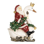 Clayre & Eef | Kerstdecoratie Kerstman op zwaan Rood Wit 13x10x16 cm | 6PR5671 Clayre & Eef | Kerstdecoratie Kerstman op zwaan Rood Wit 13x10x16 cm | 6PR5671